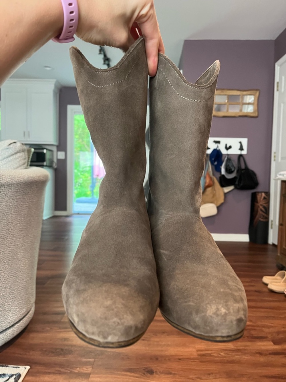 SEE BY CHLOE Gray Suede Leather Western Cowgirl Heeled Boots Women's US 9.5 - Picture 5 of 13